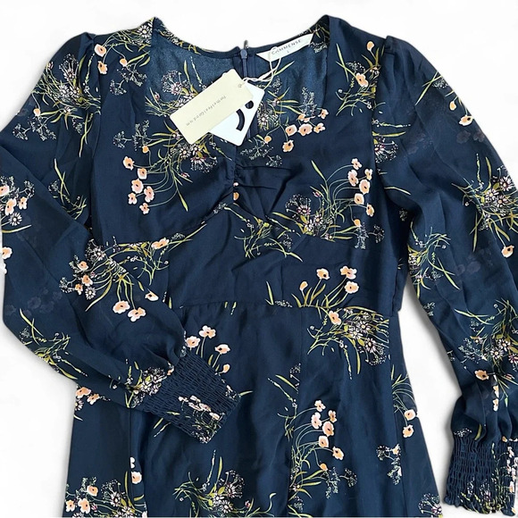 Commense Navy Blue Floral Midi Dress Wedding Guest Babydoll Sheer Women’s L - Picture 2 of 7